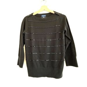 Façonnable wool silk women Long Sleeve Boat Neck Beads Sweater black size s